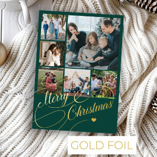 Carte De Vœux En Aluminium Joyeux Noël script 6 collage de photos famille