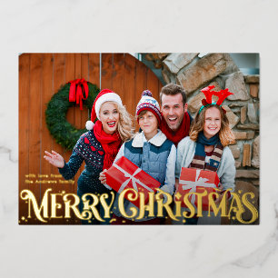 Carte De Vœux En Aluminium Joyeux Noël Script Rétro Personnalisable Quatre-