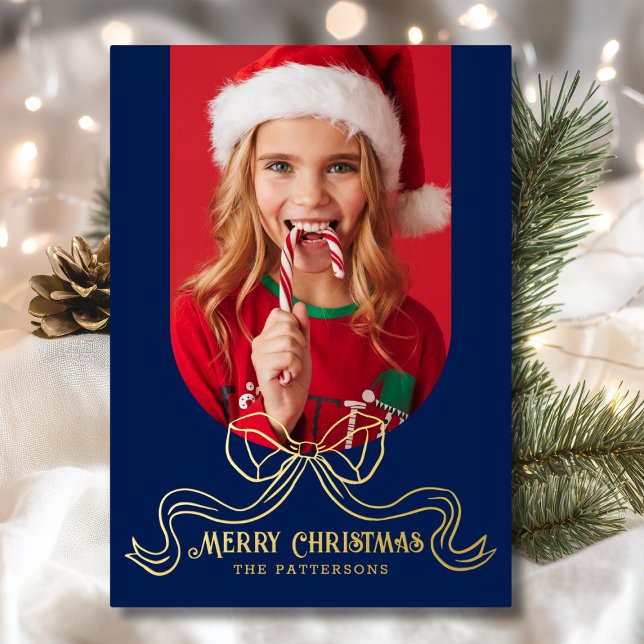 Carte De Vœux En Aluminium Joyeux Noël Simple Moderne Coquette Bow Photo (Créateur téléchargé)