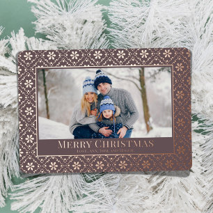 Carte De Vœux En Aluminium Joyeux Noël Snowflake Elegant Rose Gold Photo