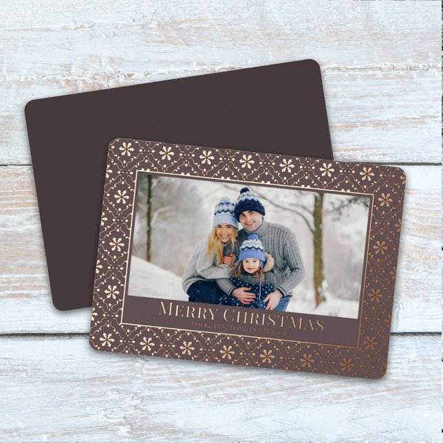 Carte De Vœux En Aluminium Joyeux Noël Snowflake Elegant Rose Gold Photo (Créateur téléchargé)