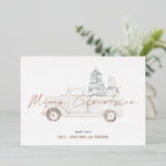 Carte De Vœux En Aluminium Joyeux Noël Snowman Truck Overlay Real<br><div class="desc">Joyeux Noël Snowman Truck Overlay. L'élégance de la vraie feuille pour Joyeux Noël en or argenté, or ou rose dans un élégant scénario, avec un bonhomme de neige et un sapin de Noël sur un camion blanc teinté en arrière - plan. Personnalisez facilement avec vos noms, aussi dans un vrai...</div>
