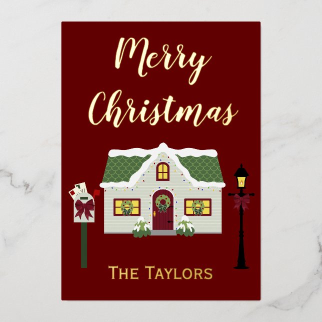 Carte De Vœux En Aluminium Joyeux Noël Snowy Home (Recto)