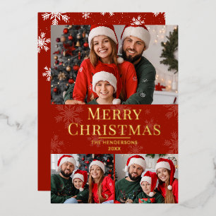 Carte De Vœux En Aluminium Joyeux Noël Texte Moderne Rouge Famille 3 Photo