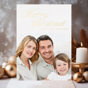 Carte De Vœux En Aluminium Joyeux Noël Traditionnel OR Réel Photo