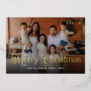 Carte De Vœux En Aluminium Joyeux Noël Typographie Élégante Photo de Famille 