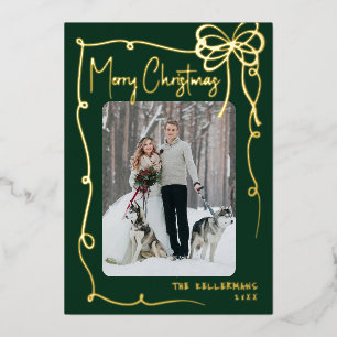 Carte De Vœux En Aluminium Joyeux Noël vert dessiné à la main et fantaisiste