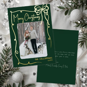 Carte De Vœux En Aluminium Joyeux Noël vert dessiné à la main et fantaisiste