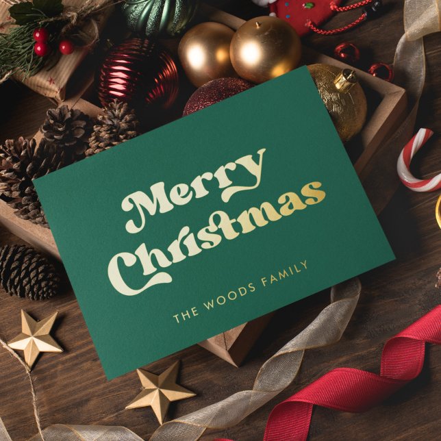 Carte De Vœux En Aluminium Joyeux Noël vert du milieu du siècle rétro (Créateur téléchargé)