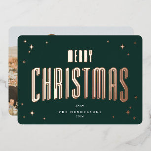 Carte De Vœux En Aluminium Joyeux Noël vert foncé Retro Stars Photo