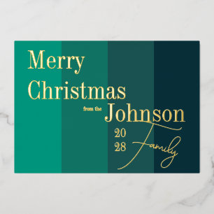 Carte De Vœux En Aluminium Joyeux Noël Vert Grille Famille Vrai Or
