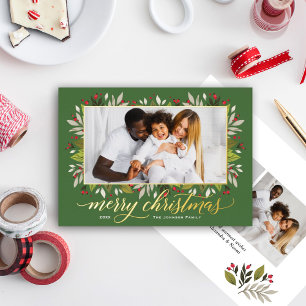 Carte De Vœux En Aluminium Joyeux Noël Vert or Élégant Script