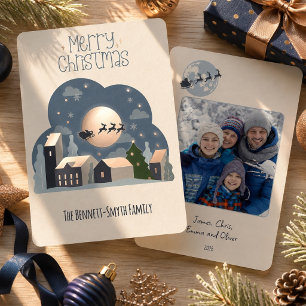 Carte De Vœux En Aluminium Joyeux Noël Village du Père Noël Photo Or Rose