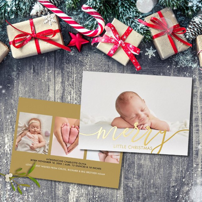 Carte De Vœux En Aluminium Joyeux Petit Noël 4 Photos Bébé Naissance Or (Créateur téléchargé)