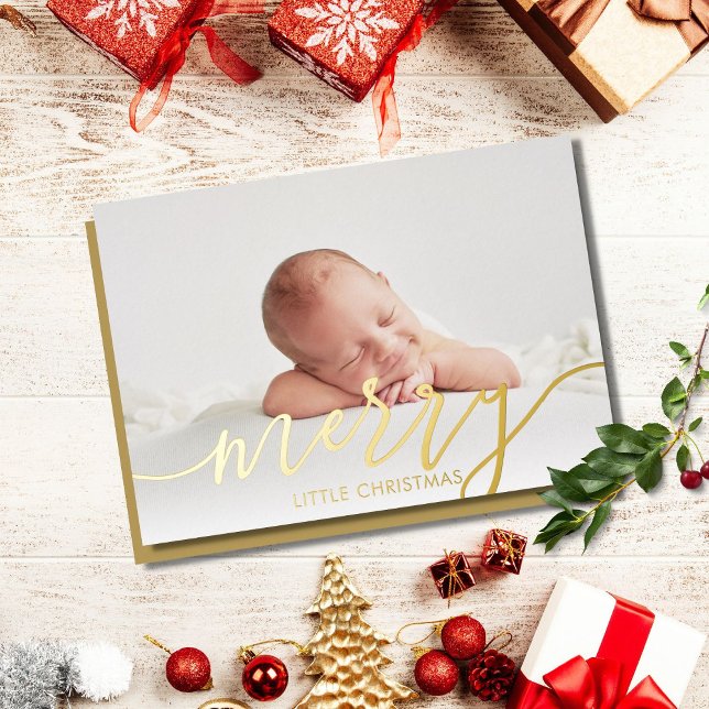 Carte De Vœux En Aluminium Joyeux petit Noël Photo Bébé Naissance Or (Créateur téléchargé)