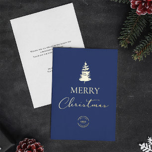 Carte De Vœux En Aluminium Joyeux pin de Noël Compagnie Logo Blue Gold