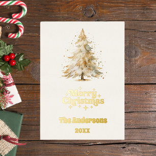 Carte De Vœux En Aluminium Joyeux sapin de Noël blanc photo année d'examen