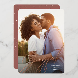 Carte De Vœux En Aluminium Joyeux script moderne rose or photo de Noël