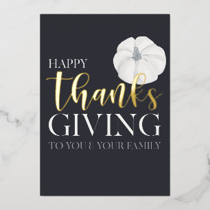 Carte De Vœux En Aluminium "Joyeux Thanksgiving" bleu foncé véritable feuille