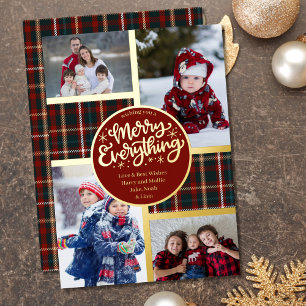 Carte De Vœux En Aluminium Joyeux Tout 4 Photo Tartan à Carreaux Rouge et Or