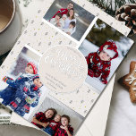 Carte De Vœux En Aluminium Joyeux Tout Pin nordique 4 Photo Argent<br><div class="desc">Personnalisez cette carte de Noël en feuille d'argent de luxe avec quatre de vos photos préférées. Le design présente des pins nordiques minimalistes avec "Merry Everything" en calligraphie manuscrite. Le modèle est prêt à vous permettre d'ajouter vos quatre photos et votre nom, qui est écrit en papier journal. Vos images...</div>