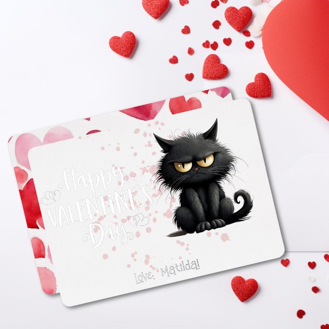Carte De Vœux En Aluminium Joyeux Valentines Jour Drôle Chat Noir (Créateur téléchargé)