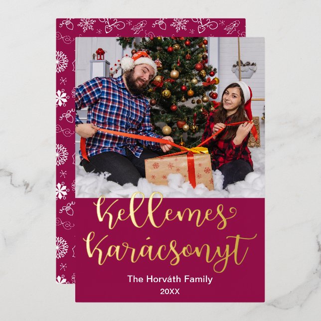 Carte De Vœux En Aluminium Kellemes Karácsonyt, Joyeux Noël hongrois (Recto/Verso)