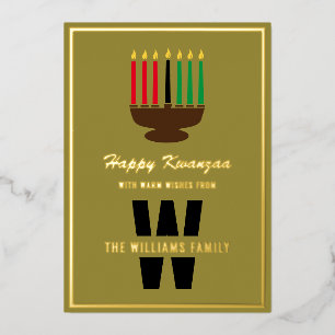 Carte De Vœux En Aluminium Kinara Candles Happy Kwanzaa Monogramme Nom de fam