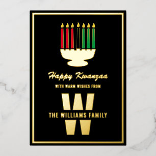 Carte De Vœux En Aluminium Kinara Candles Monogram Nom de famille Happy Kwanz