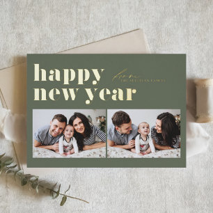 Carte De Vœux En Aluminium La typographie rétro verte Joyeux Nouvel An Deux P