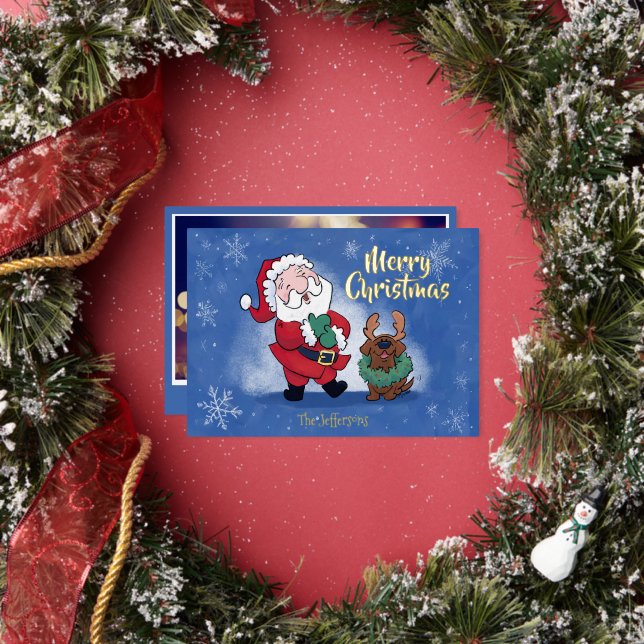 Carte De Vœux En Aluminium Laughing Santa Reindeer Lab Photo Fancy (Insitu)