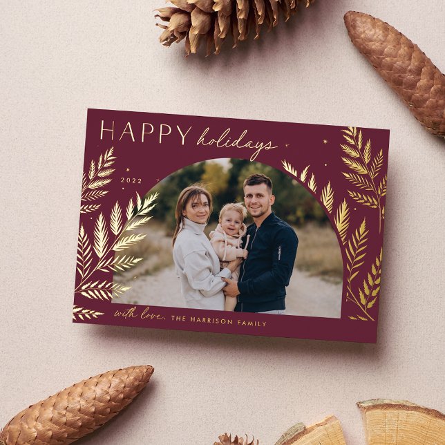 Carte De Vœux En Aluminium Laurel d'hiver | Happy Holidays Photo (Créateur téléchargé)