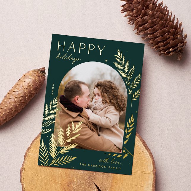 Carte De Vœux En Aluminium Laurel d'hiver | Happy Holidays Photo (Créateur téléchargé)