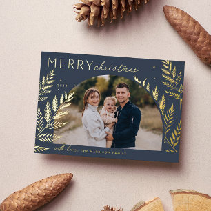 Carte De Vœux En Aluminium Laurel d'hiver   Joyeuse photo de Noël