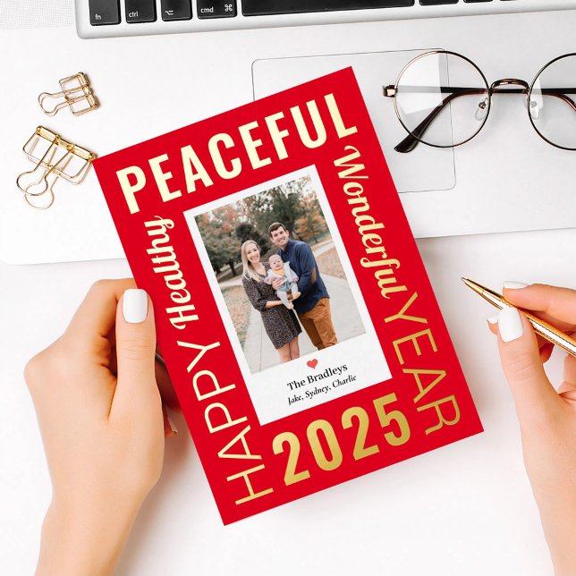 Carte De Vœux En Aluminium Letter Frame Foil Modern Happy New Year Photo Card (Créateur téléchargé)