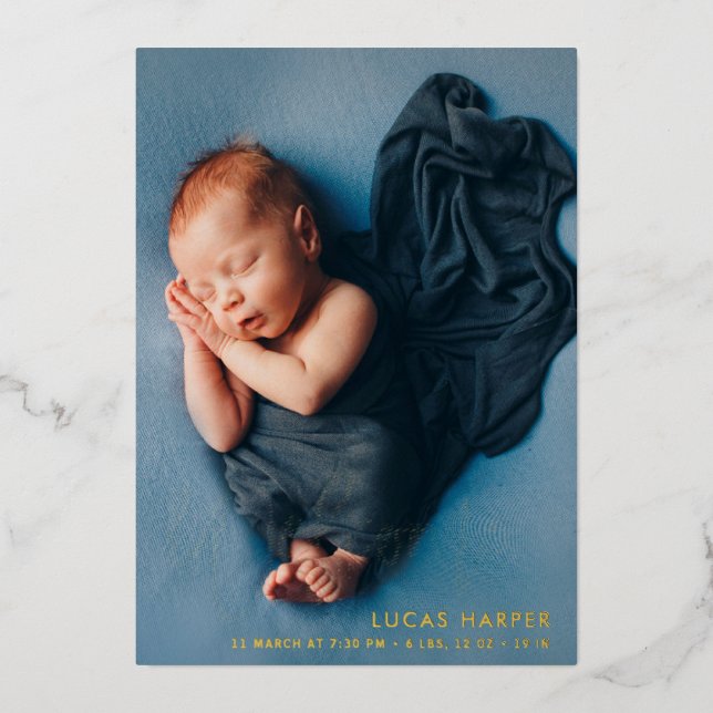 Carte De Vœux En Aluminium lettrage or faire-part de naissance bébé (Recto)