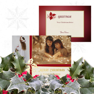 Carte De Vœux En Aluminium Lettre de Noël Ruban Rouge et Beige Holly