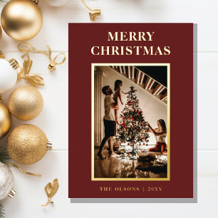 Carte De Vœux En Aluminium Lettre rouge de Noël minimaliste et photo