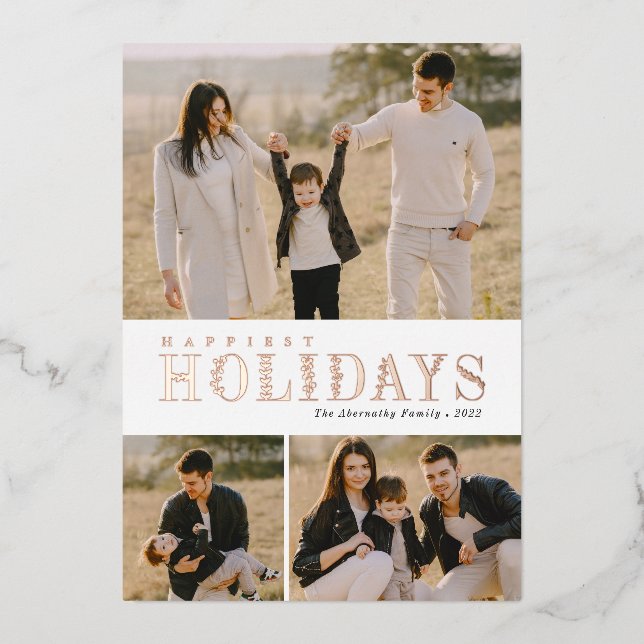 Carte De Vœux En Aluminium Lettres de verdure 3 photo Collage (Recto)