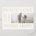Carte De Vœux En Aluminium Lettres d'or de Noël JOY JOY PEACE LOVE photo<br><div class="desc">Lettres d'or de Noël JOYEZ JOYEZ PEACE LOVE photo Foil Carte de vacances *Real Foil *Veuillez nous contacter pour obtenir des papeteries supplémentaires ou consulter nos collections de Noël</div>