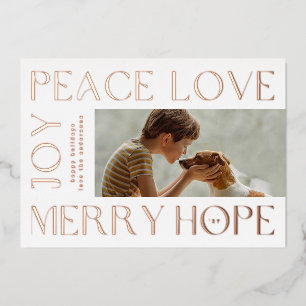 Carte De Vœux En Aluminium Lettres or rose MERRY JOY PEACE LOVE photo