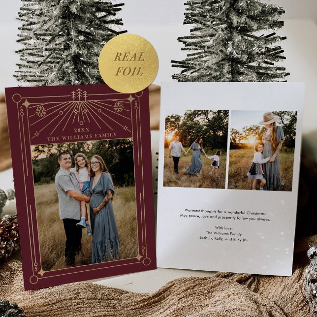 Carte De Vœux En Aluminium Ligne Art déco de Noël Art Bourgogne Photo Gold (Créateur téléchargé)