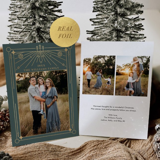 Carte De Vœux En Aluminium Ligne Art Déco de Noël Art Green Photo Gold (Créateur téléchargé)