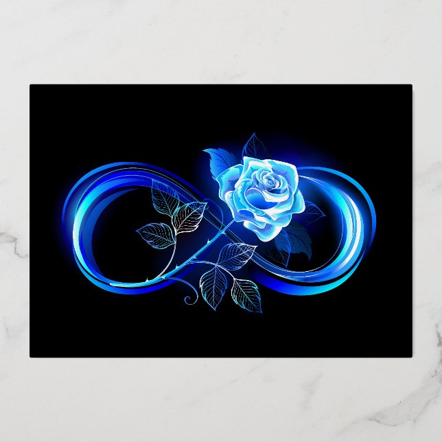 Carte De Vœux En Aluminium L'infini lumineux avec une rose bleue (Recto)