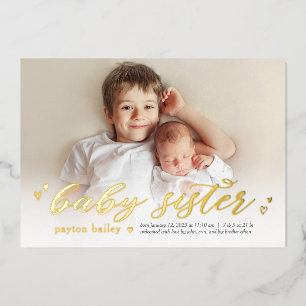 Carte De Vœux En Aluminium Little Hearts Baby Sister Foil Faire-part de naiss