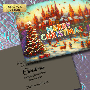 Carte De Vœux En Aluminium Livre artistique Village de Noël