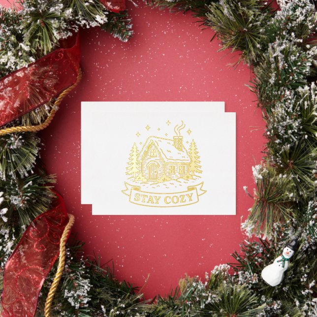 Carte De Vœux En Aluminium Log House Stay Cozy Gold (Insitu)