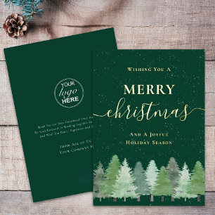 Carte De Vœux En Aluminium Logo d'affaires de Noël de forêt moderne neige dor