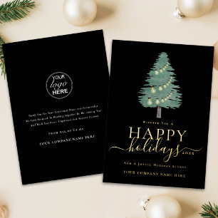 Carte De Vœux En Aluminium Logo d'entreprise Joyeuses Fêtes Arbre de Noël Or