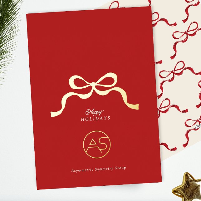 Carte De Vœux En Aluminium Logo d'entreprise Red & Gold Business Retro Bow (Créateur téléchargé)
